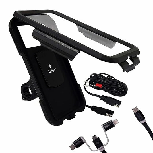 BOBO BM11H PRO Plus Handlebar Mount with Damper, Fully Waterproof Bike/Motorcycle/Scooter Mobile Phone Holder Mount with 15W Wireless & USB-C I/O Charger, Ideal for Maps and GPS Navigation (Black)